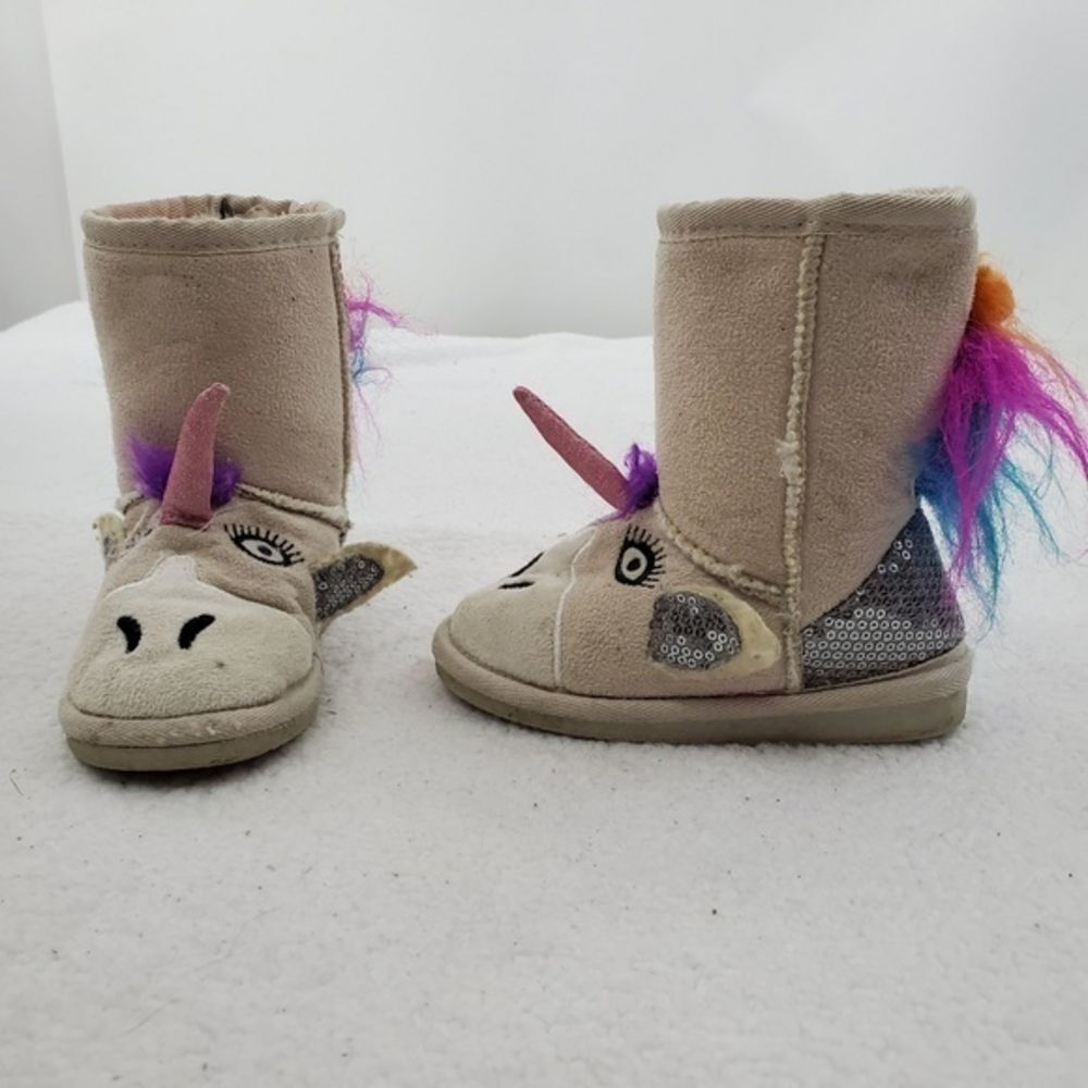 Muk luks Boots 8 Unicorn‎ Youth Kids Sequin Fur Rai